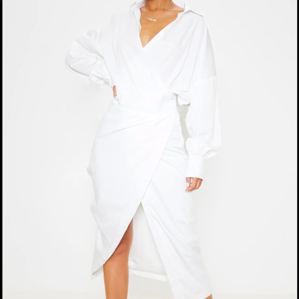 White Midi Shirt Dress - Picture 4 of 6